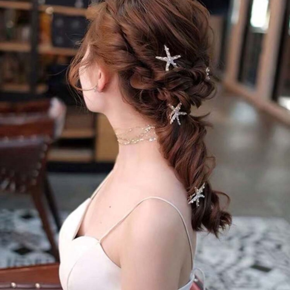 New 3pcs Starfish Gold White Pearl & Rhinestone 1.5" Metal Hair Clip Beach ✨✨💕